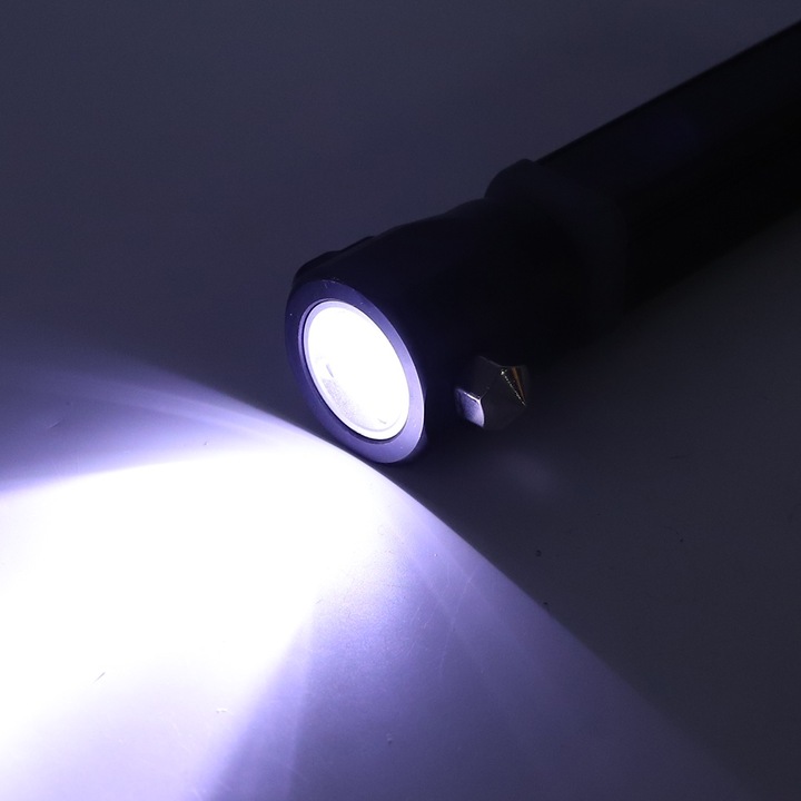 Jormftte biztonsági kalapács zseblámpával, alumínium, fekete, vízálló, 8525 hosszú