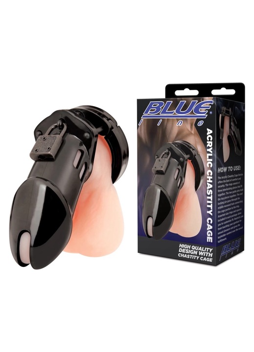 Centura de castitate, Blueline, acrilic transparent, ergonomic, cu lacat si cheie