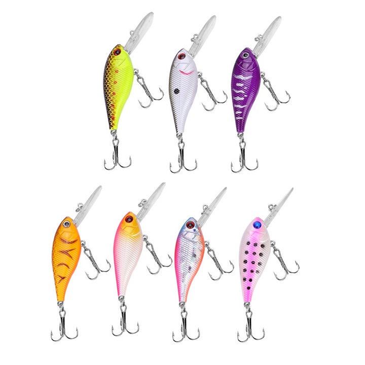 Jormftte 7 db-os műcsali szett, hal alakú, 3D, 8cm, 60g, többszínű