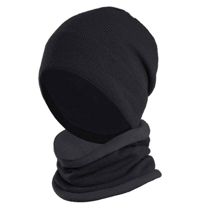 Jormftte sapka és sál szett, fekete, gyapjú, téli, uniszex