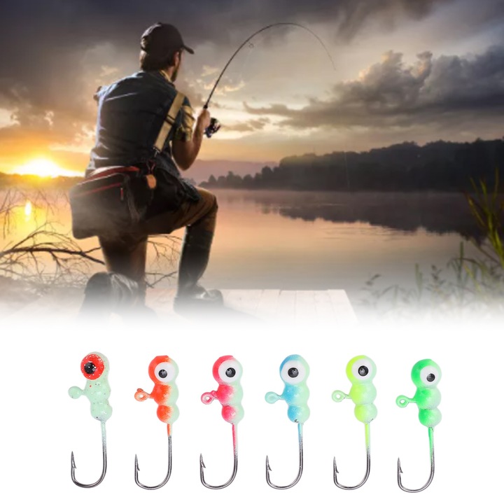 Jormftte 6 darabos műcsali szett, horgász jigek, szénacél, többszínű