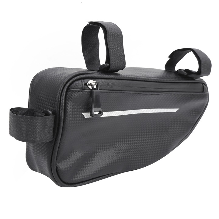 Vízálló kerékpártáska, háromszög alakú tartó telefonnak, kulcsoknak, kompakt méret, nagy kapacitás, fekete