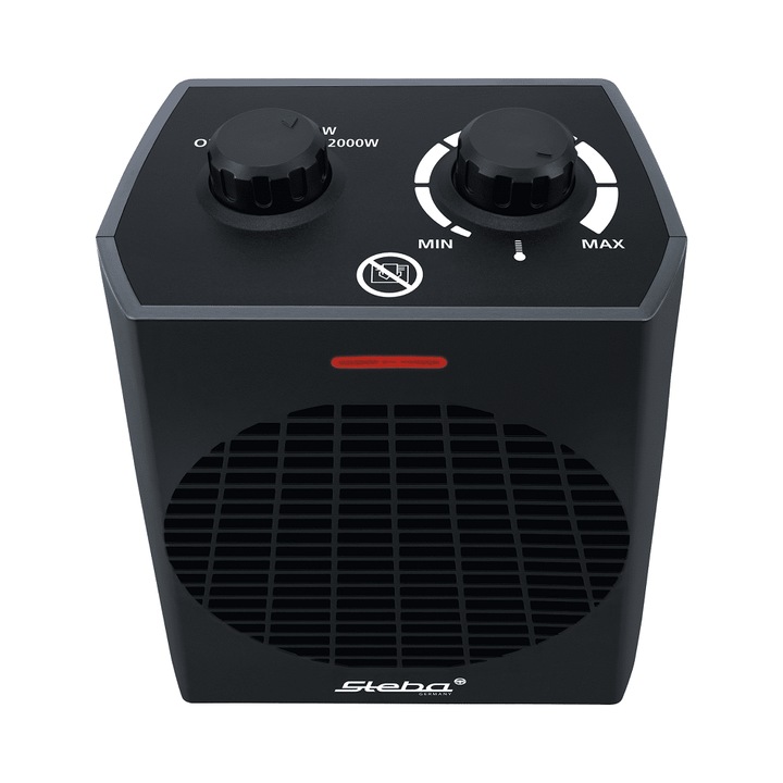 Aeroterma electrica Steba Germany, FH504, potrivit vara/iarna, 3 trepte putere, functie ventilare, temperatura reglabila, termostat integrat, protectie supraincalzire, indicator luminos, design compact, negru