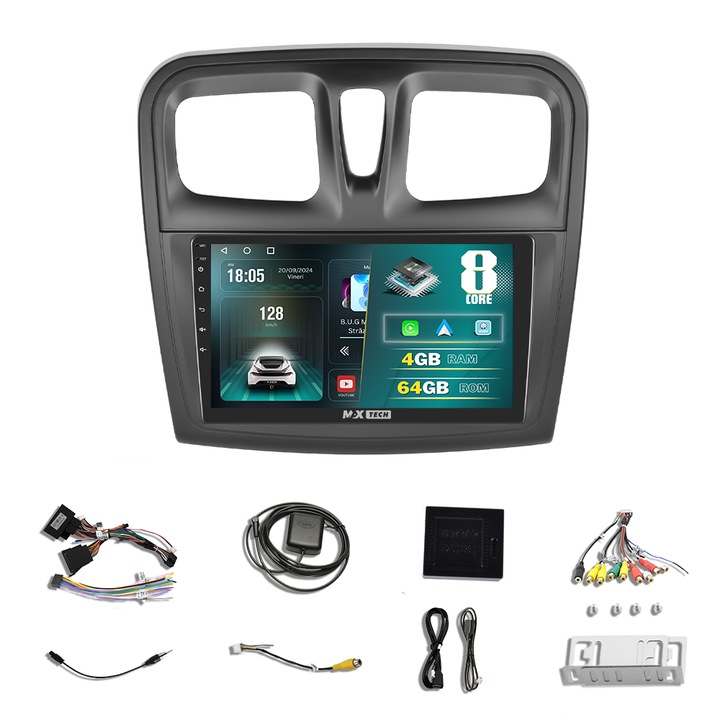 Navigatie Dacia Logan, Duster, Sandero ( 2012 - 2020 ) dedicata Android, MaxTech®, Android 13, ecran de 9 inch IPS, EQ, 4 GB Ram 64 GB Rom, functii GPS, Carplay, WIFI, Radio, Youtube, Bluetooth, Waze