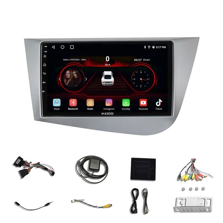 Навигация Seat Leon Mk2 2005-2012 посветена на Android, MaxTech, Android 13, 9-инчов екран IPS, DSP, EQ, Youtube, GPS функции, Carplay, WIFI, Радио, Bluetooth, Waze, TouchScreen, Magazinplay