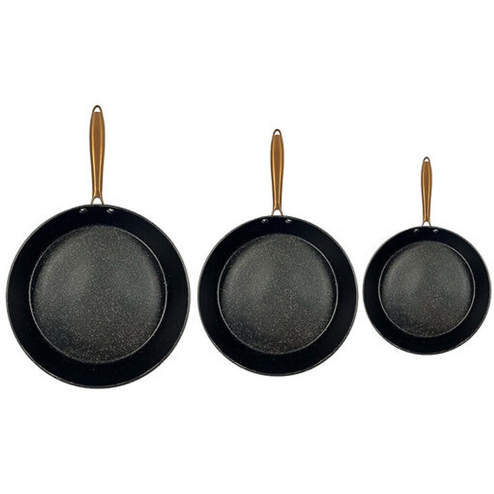 Tigaie din aluminiu negru 20/24/28 cm, set 3 Rose Gold MG Home