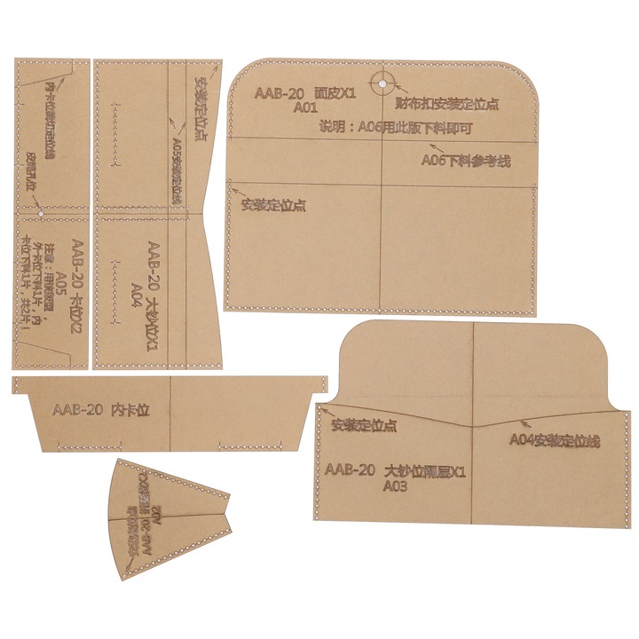 Set 6 bucati sablon acrilic portofel lung DIY model din piele lucrat manual Enforose