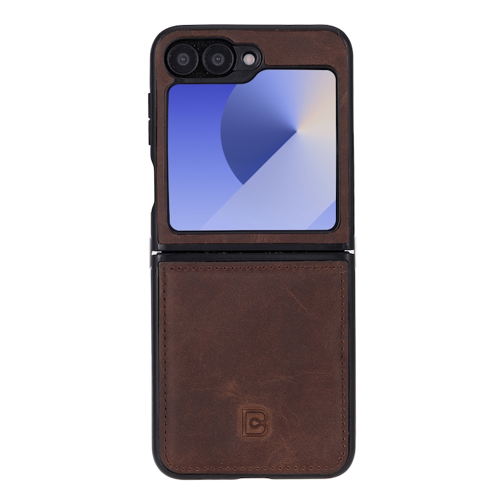 Husa pentru Samsung Galaxy Z Flip6, Bouletta Flex Cover, slim piele naturala rama TPU moale, tip back cover, Antique brown