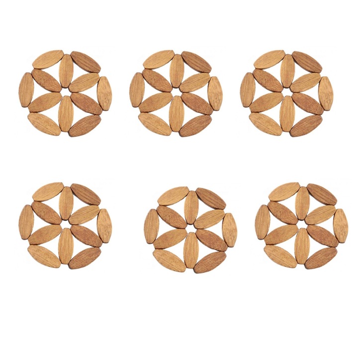 Set 6 bucati suport oala din lemn, 12 cm