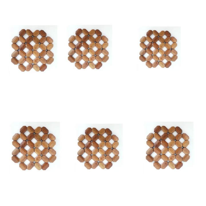 Set 6 bucati suport oala din lemn, 15 cm