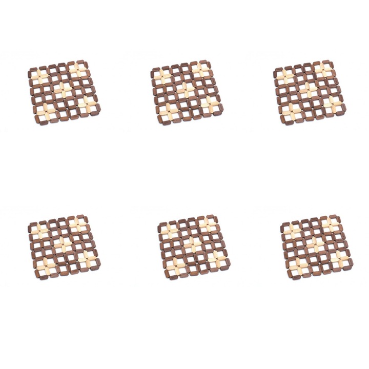 Set 6 bucati suport oala din lemn, 15, 5 cm