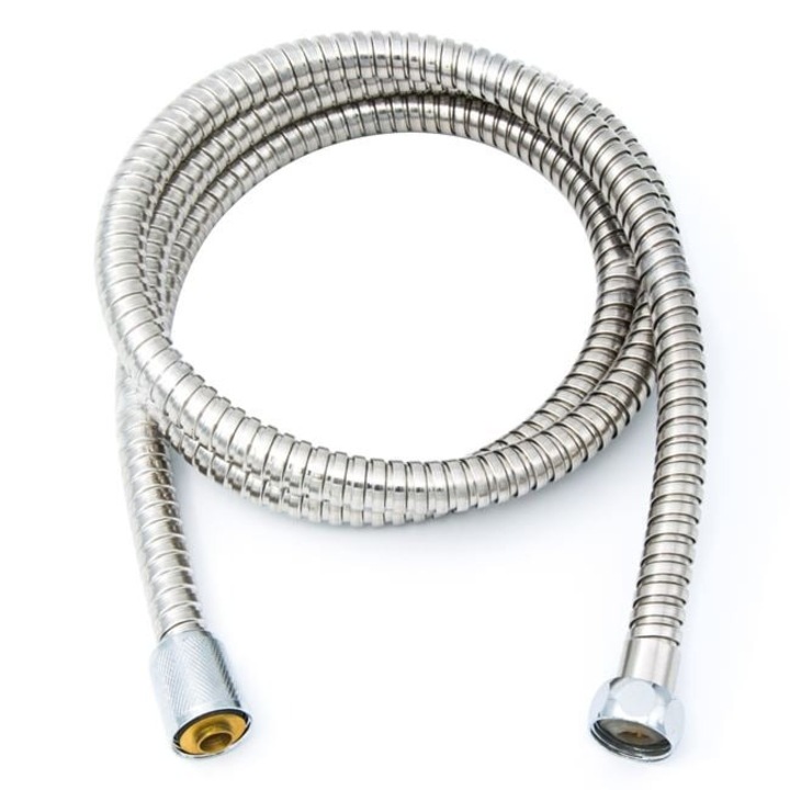 Furtun dus spiralat de 1.5m Antbro® din otel de culoare argintie