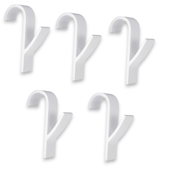 Set organizator baie cu 5 bucati suporti albi, pentru calorifer, cabina dus, haine, dressing