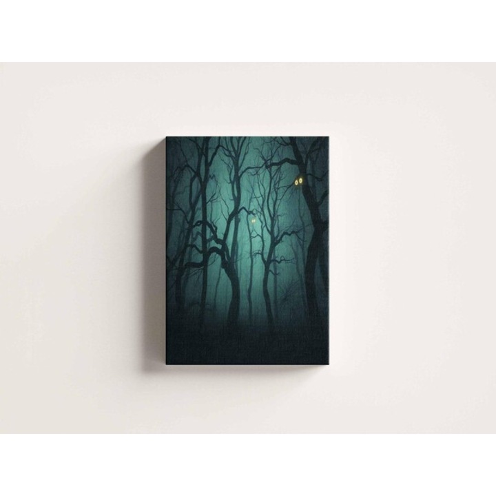 Картина на платно - Тъмна гора със светещи очи през нощта - 30x50 см