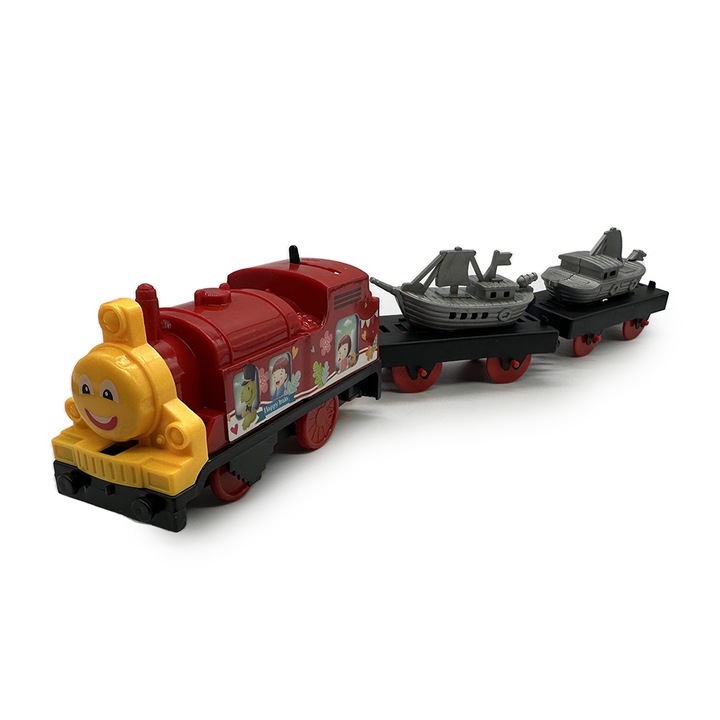 Комплект влак с локомотив и 2 парахода, Track Train, червен, Vision XXI
