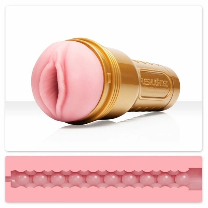 Мастурбатор Fleshlight GO, Компактен дизайн, Материал SuperSkin, Златист цвят