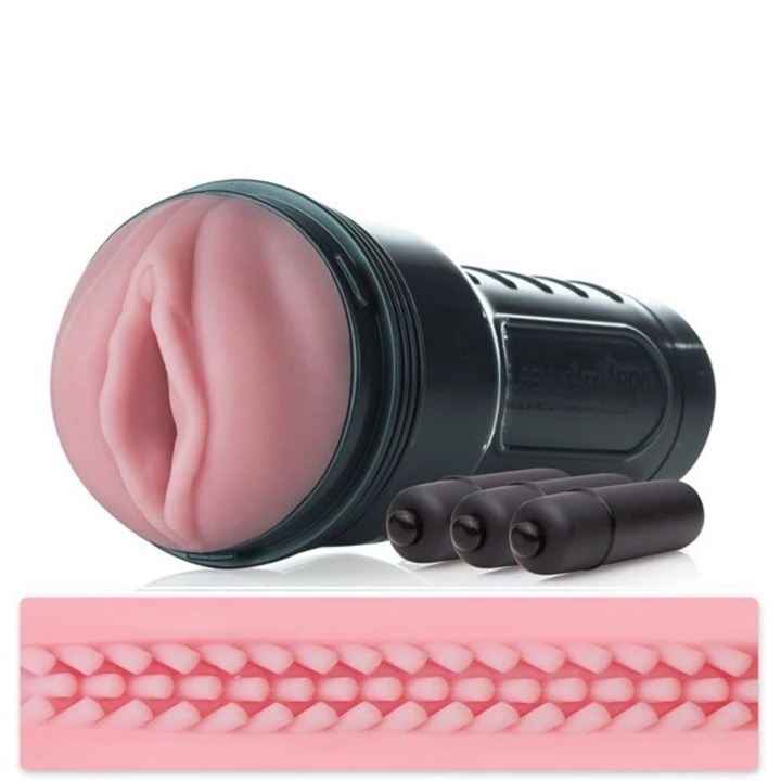 Masturbator wibrujator Fleshlight Vibro Pink Lady Touch, roz, 25.5cm, set cu 3 minivibratoare