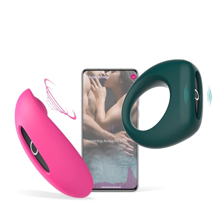 Вибратор и пръстен за пенис, Розов / Зелен, 7.88x3.56x2.49cm
