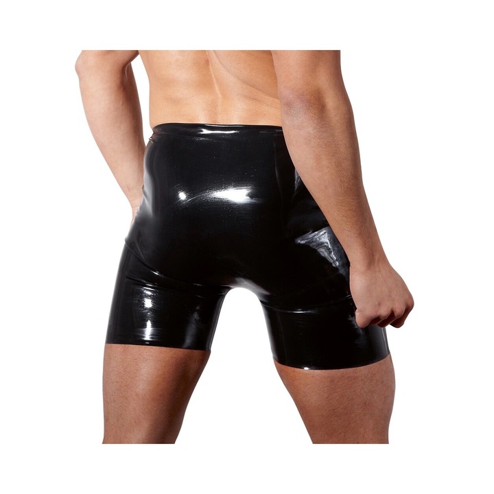 Pantaloni scurti din latex, Late X, cu deschidere, negru, 2XL