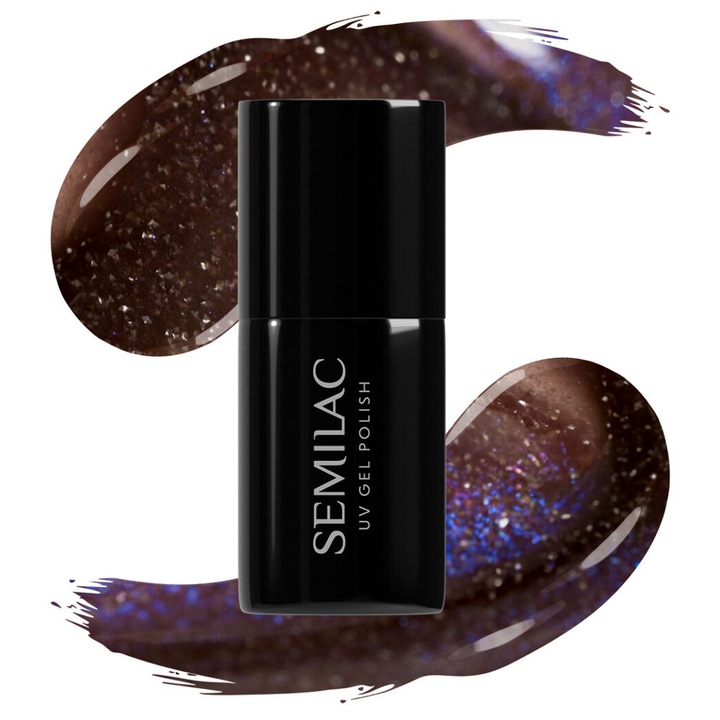Хибриден лак за нокти, Semilac, 827 Al Brown, ефект котешко око, 7 ml, кафяв