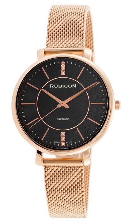 Ceas dama Rubicon RNBE51, mecanism Miyota, sticla safir, roz auriu, 36x41x7mm