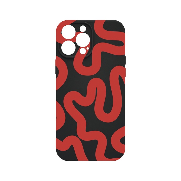 BestCase® Husa Slim Premium Silicon 1.2MM, Compatibila Cu Apple iPhone 16 Pro Max, Red Abstract Line, Microfibra in interior, Antisoc, Protectie camera si ecran, PB 1476