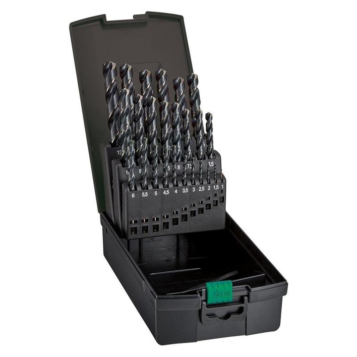 Set burghie pentru metal Fortis HSS, cilindrica, 1-13mm, 25 bucati