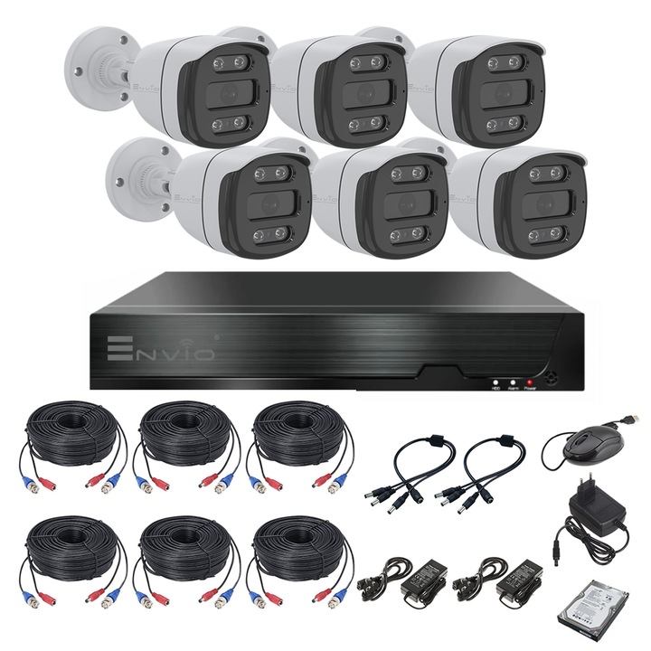 Комплект система за видеонаблюдение ENVIO с 6 пълноцветни камери, 8MP резолюция AESS-KIT6CHBFP60H800L-WHDD