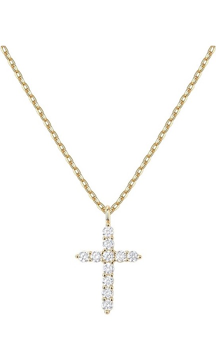 Colier Cu Pandant Cruce, JOYSTOS, Argint 925, Placat cu Aur 14K, cu Pietre de Zirconiu, Pentru Femei