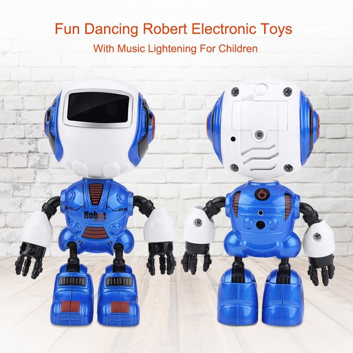 Интелигентен робот играчка с музика и светлина, син, 30x15x10см