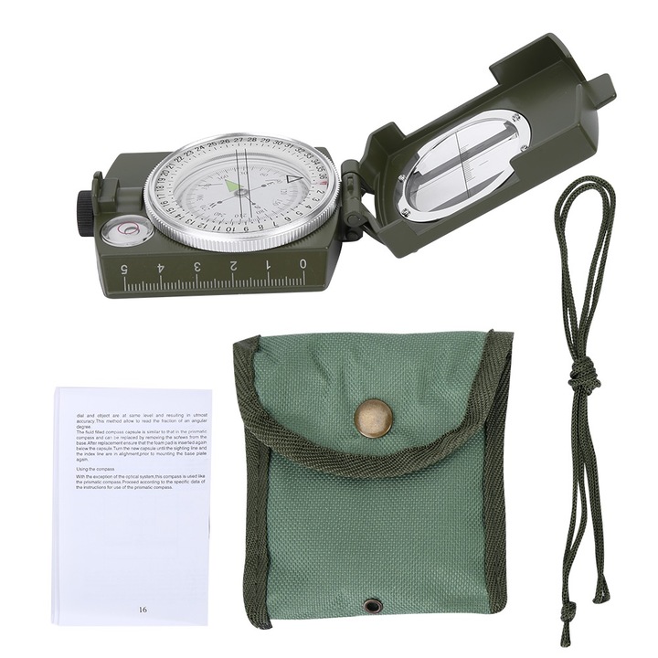 Високопрецизен метален компас, с дълъг зум, многофункционален, флуоресцентен, с лупа