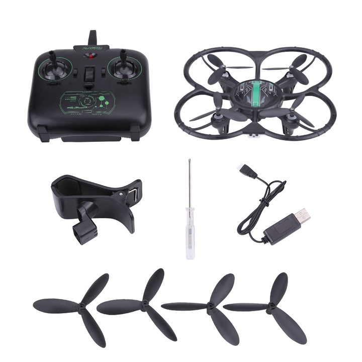 Дрон RC Quadcopter Drone, Mmgoqqt, 2MP, WiFi, 6 оси, черен, 15.5x15.5x3.5см
