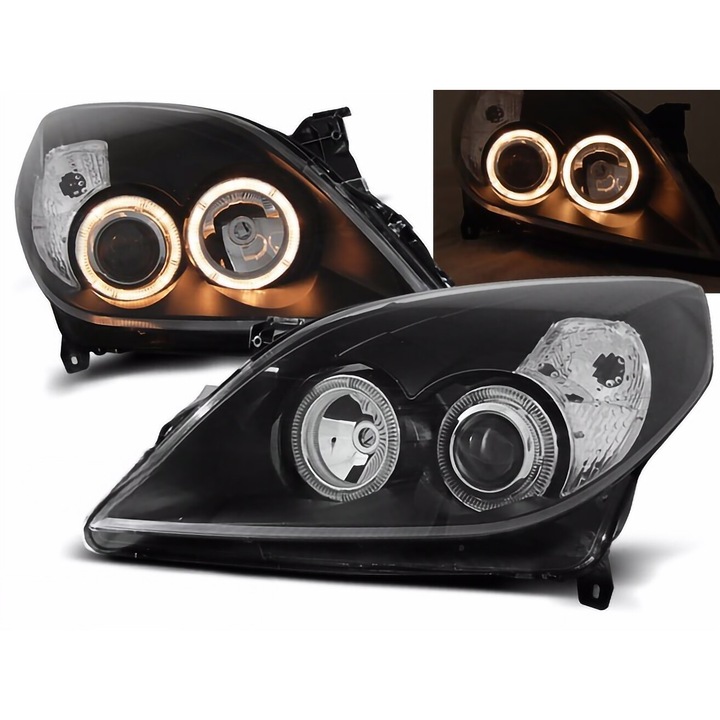 Proiectoare DEPO pentru OPEL VECTRA C/SIGNUM, set 2 buc, socluri H7/H1, cu ringuri, omologate E, 2005-2008