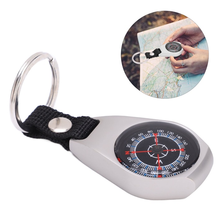 Преносим компас K30T, цинк, лек дизайн, бял