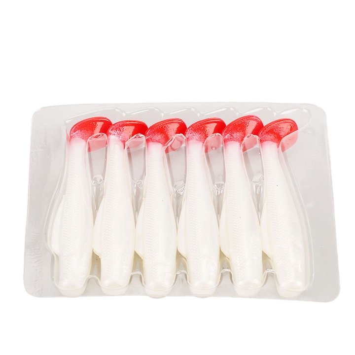 6 db műcsali szett, Enforose, T-farok, 8cm, 5g, fehér/piros