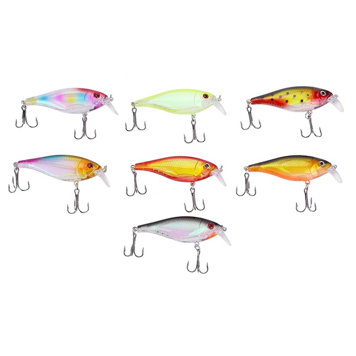 Set 7 bucati momeli tari din plastic durabil, Enforose, de pescuit cu carlig