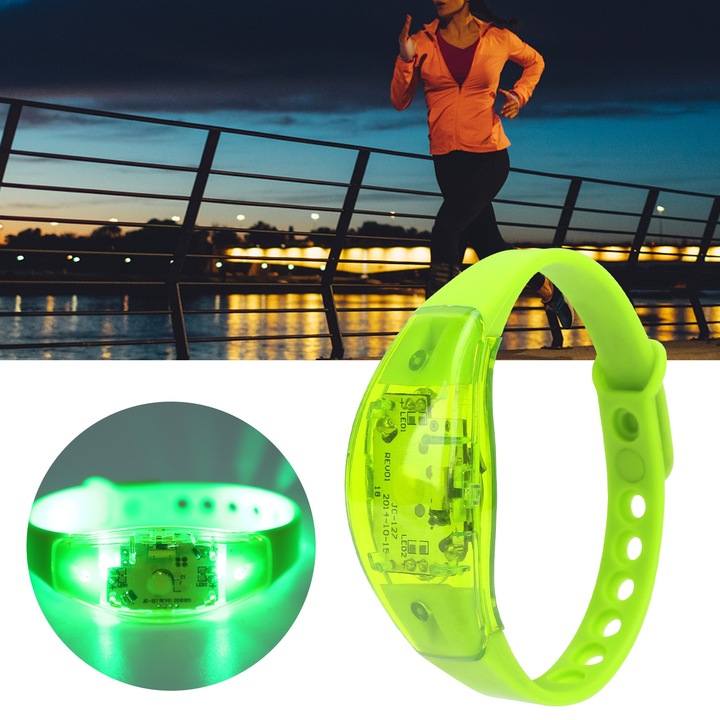 Jormftte LED karkötő, szilikon, zöld, 20cm, 3 világítási mód