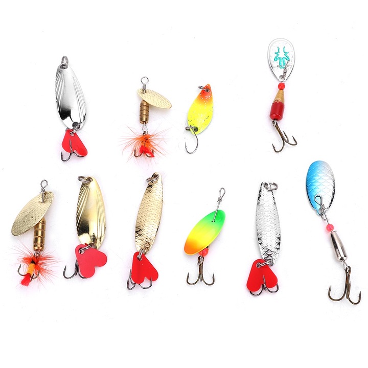 Jormftte 10 db-os műcsali készlet, többszínű alumínium csalik, méret: 14x6.7x2.5cm