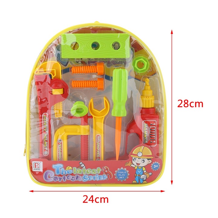 Jormftte 10 részes gyermek szerszámkészlet, vidám színek, műanyag hátizsákkal, a korai intelligencia fejlesztéséhez