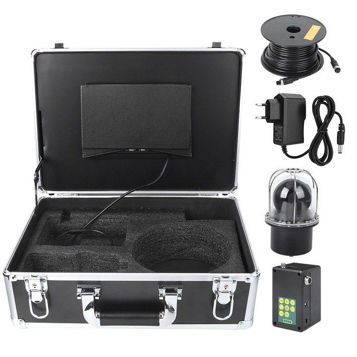 Jormftte halászati GPS szonár, FX7-20M modell, 7 hüvelykes, 20 méteres, fekete színű, 360°-os víz alatti megfigyelő rendszer.