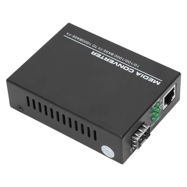 Медиен конвертор, Mmgoqqt, метален, Gigabit SFP към RJ45, 1000 Mbps, 10 / 100 / 1000 Mbps, черен