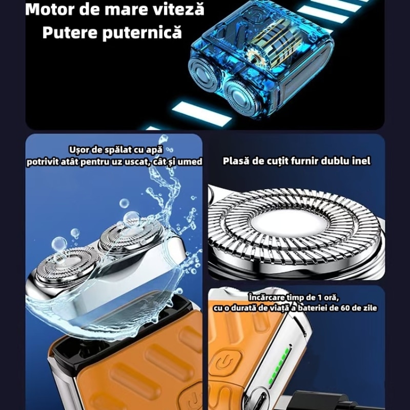 De Ras Aparat de ras electric pentru barbati, cu capete de ras duale, spalare ...