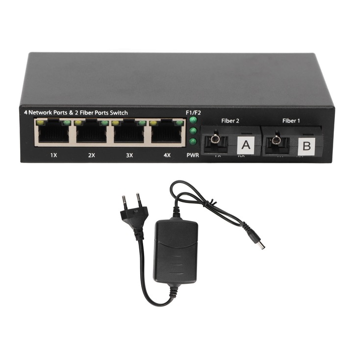 Mmgoqqt оптичен медиен конвертор, 6 порта, 10/100/1000Mbps, 20 км разширение, метал