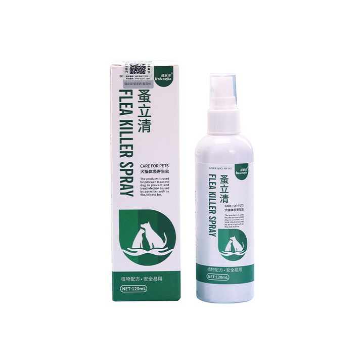 Spray antiparazitar pentru animale de companie, 120ML, elimina paduchi, purici, insecte, fara iritatii, pentru caini si pisici