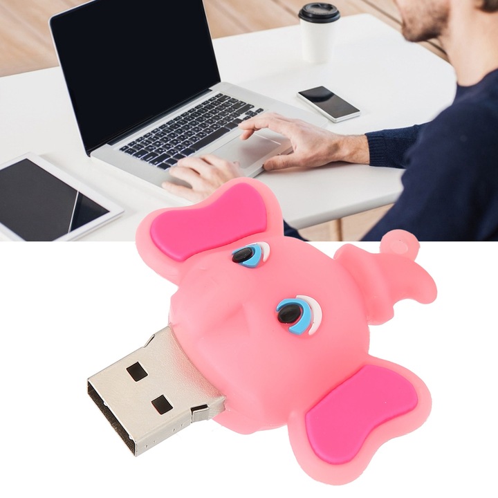 Jormftte USB meghajtó, rózsaszín elefánt design, 32 GB, adattárolásra és megosztásra