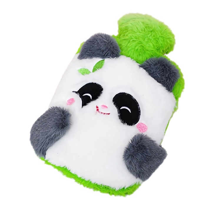 Sac de apa calda, PVC, cu husa cu model panda, 28x18cm, 1000ml