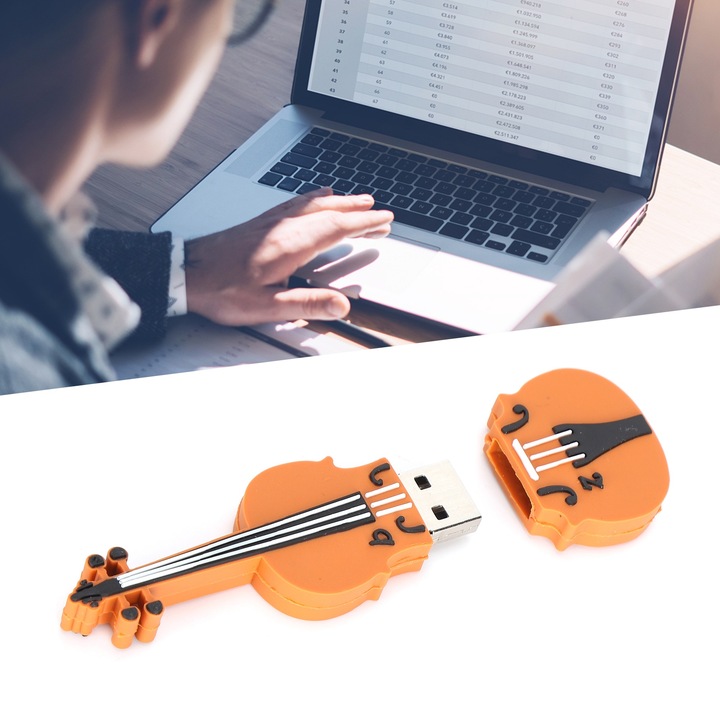 Jormftte USB memória 128GB, PVC+fém, USB 2.0, hordozható, rajzfilm hegedű dizájn