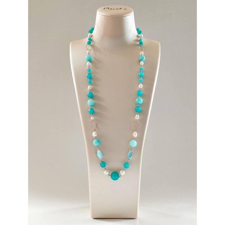 Colier Glory din jad verde acvatic si perle