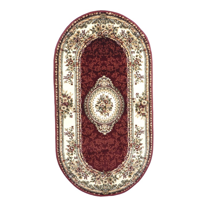 Килим Lotos, полипропилен, 60 х 110 см, класически модел, червен, овален