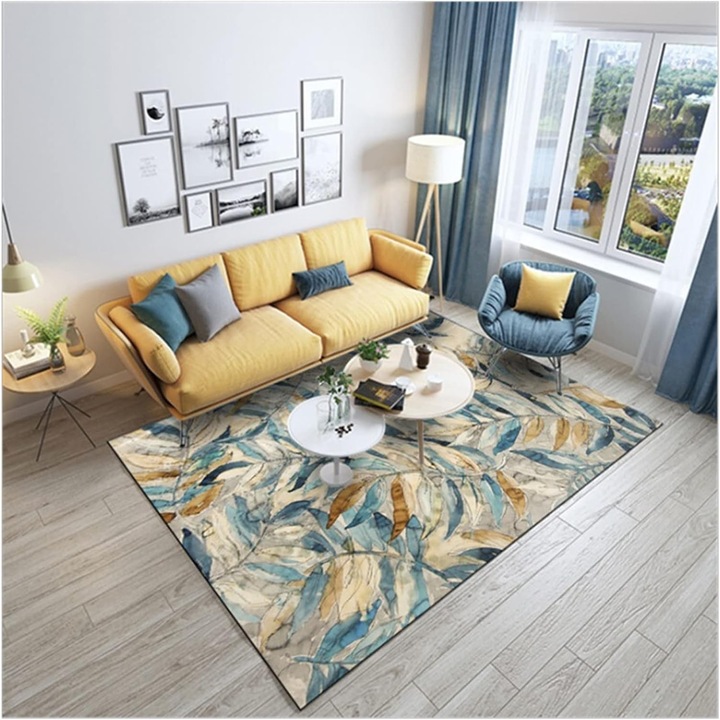 Covor cu Model Abstract cu Frunze Acvatice Colorate, pentru Living, Dormitor, Bucatarie, 100% Poliester, Design unic, Dimensiune 160x220 cm